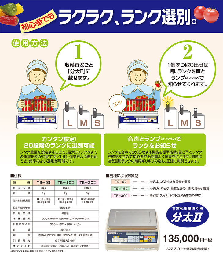 音声式重量選別機（分太2） 30kg TB-30-2 計量器専門店はかりの三和屋