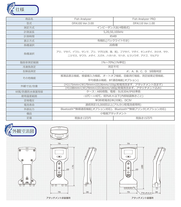 魚用品質状態判別装置 フィッシュアナライザ プロ DFA110 はかりの三和屋