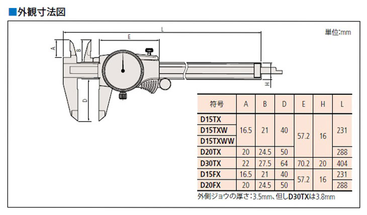 ダイヤルノギスDTX／DFX外観寸法図