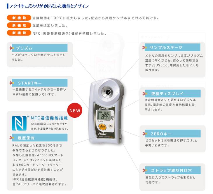 ポケット糖度計・濃度計PALシリーズ/特長(NFC機能付き)