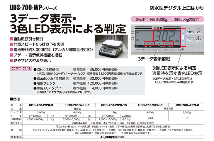 防水型デジタル上皿はかりUDS-700-WP