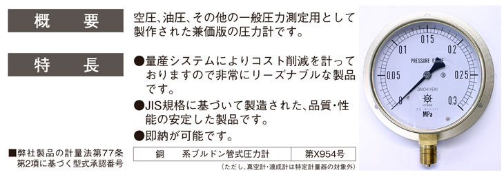 汎用型圧力計 HNT BT 100φ 0.3Mpa 第一計器製作所