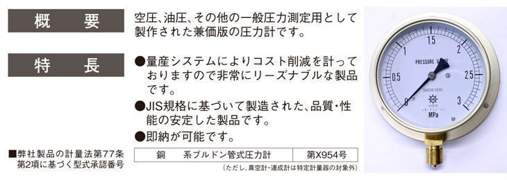 汎用型圧力計 HNT BT 100φ 3Mpa 第一計器製作所