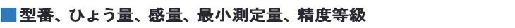 型番、ひょう量、感量、最小測定量、精度等級